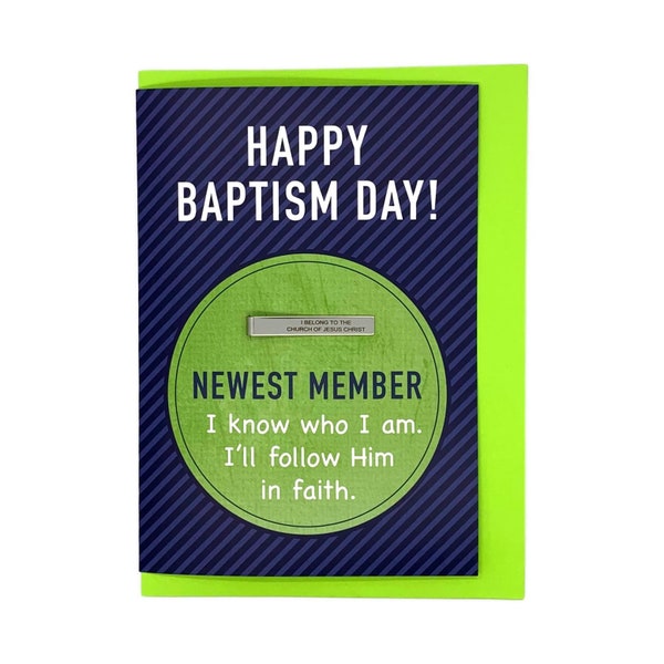 LDS Boy Baptism Gift, Baptism Greeting Card, I belong to the Church of Jesus Christ Tie Clip, Newest Member Baptism Card  & stamped Tie Bar