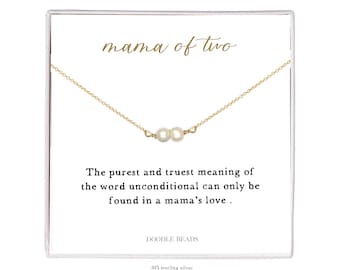 Mamá de dos, mamá de 2, madre de gemelos, mamá de 2 niños, colgante de collar de dos perlas, joyas para mamá, regalos de amor para mamá, día de la madre, cumpleaños