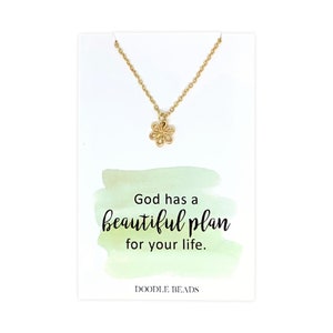 Presente de formatura para ela, Colar para filha, Pingente de margarida pequena, Cartão com citação inspiradora, Deus tem um lindo plano para sua vida, Fé