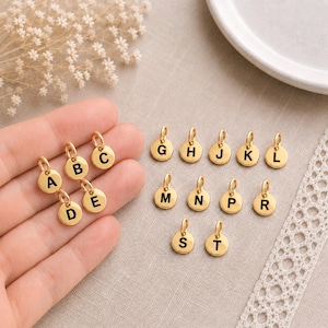 Tiny Silver or Gold Initial Charm, ABC Alphabet Charm, Round Letter Charm, Personalized Add-On Pendant, Monogram Bracelet Necklace Jewelry