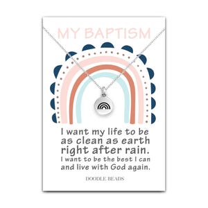 Baptism Gift for girl, Rainbow charm Necklace & card, Clean As Rain, LDS girl primary gifts, I Like to Look for Rainbows, Baptismal Jewelry