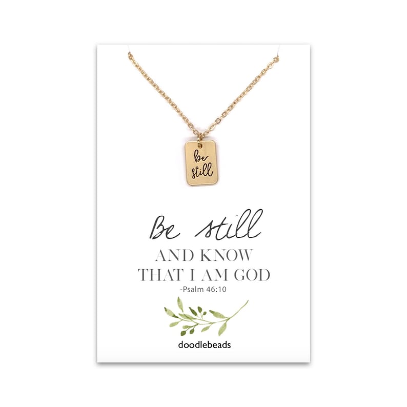 Be Still Psalms 46:10 hanger ketting, christelijk geloof cadeau voor vrouwen, religieuze bijbelvers sieraden, wees stil en weet dat ik God ben afbeelding 1