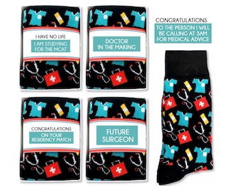 Medical School Gift, Residency Match, MCAT Study gift,  Nurse & Doctor Socks, Med Student Graduation, Future Surgeon, Doctor in the Making