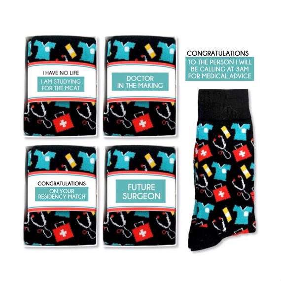 Medical School Gift, Residency Match, MCAT Study gift,  Nurse & Doctor Socks, Med Student Graduation, Future Surgeon, Doctor in the Making