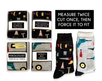 Geschenke für Werkzeugliebhaber, Neuheit Werkzeugsocken & Karte, Tischlerbauer, Handyman, Fixierer Obermaterial, Holzarbeiter, Geburtstagsgeschenk für Jungen Freund Papa Ehemann