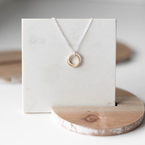 Dainty Two Tone Necklace for Women, Delicate Necklace, Eternity Rings, Two Interlocking Circles Necklace, Mixed Metals, Adjustable Chain