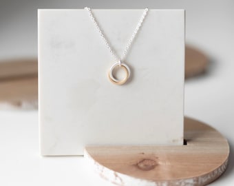 Dainty Two Tone Necklace for Women, Delicate Necklace, Eternity Rings, Two Interlocking Circles Necklace, Mixed Metals, Adjustable Chain