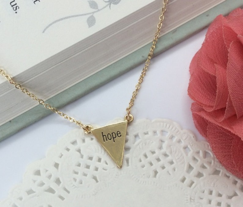 Gold Hope Necklace Stamped Hope Pendant Small Simple Etsy UK