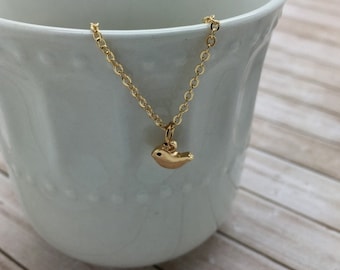 Tiny Bird Necklace- small Gold or Silver Bird charm on dainty silver or gold adjustable chain, everyday necklace, layering necklace,