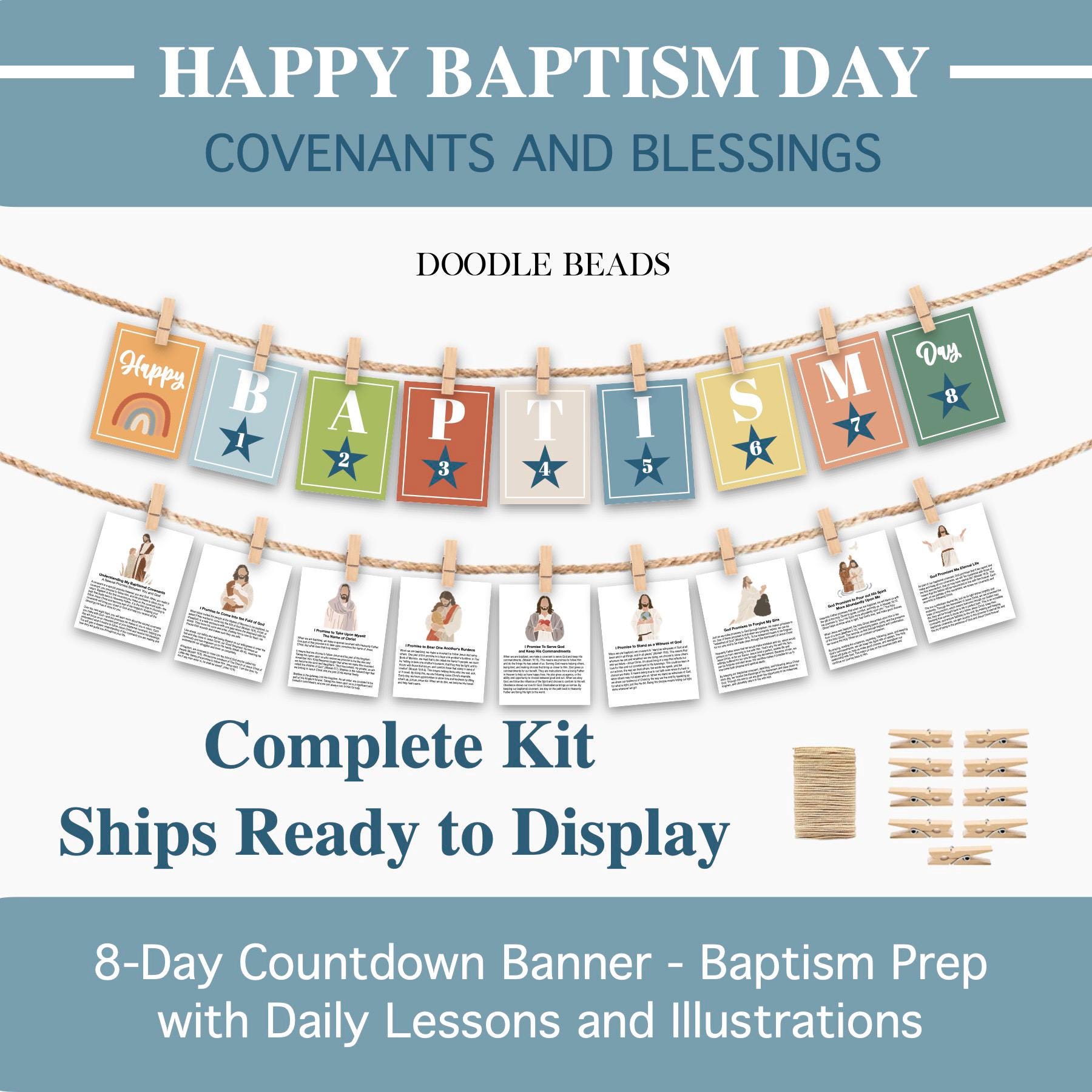 LDS Baptism Prep Countdown Banner – 8-day Happy Baptism Day Advent