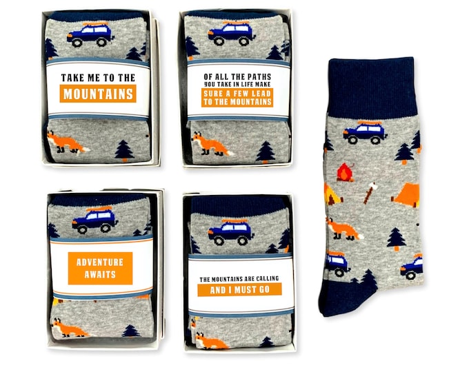 Climbing Hiking Mountain Lover Outdoor Socks, Camping lovers gift, birthday gift, Adventure Awaits, Camping Socks, Tent, RV camper gifts