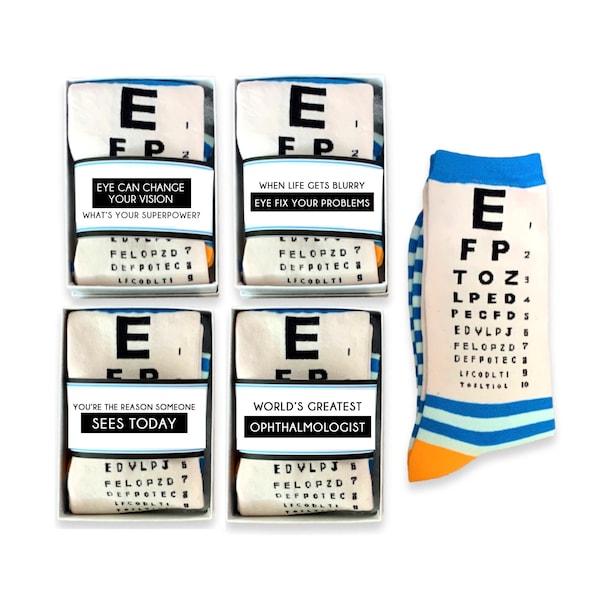 Eye Doctor Gifts, World's Greatest Ophthalmologist, Optometrist Thank you, Optical Assistant, Eye Chart Socks, Optometry gifts for Women men