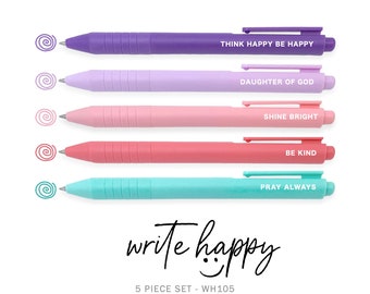 Positive Affirmation Pen Set, Colorful Gel Ink 5 Pack, Journaling Pens,  Doodling Pens, 0.5 Fine Tip, Write Happy Pens With Sayings for Women 