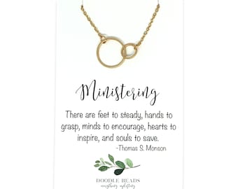 Ministering Sisters Gift, Relief Society Gift Ideas for sisters, Young Women LDS Jewelry,  Dainty Interlocking circle ring necklace & card,