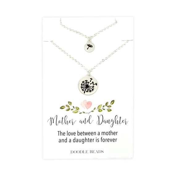 Mother Daughter Necklace, DANDELION Mother Daughter Jewelry Set, Daughter gift, carded with quote, mommy and me necklace, wish necklace set