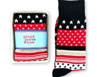 4th of July gifts for men, American Stars and Stripes Patriotic Independence Day Socks Accessories, Novelty Socks Proud Brave & Free gift