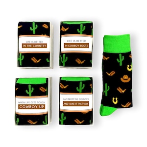 Western gifts ideas for him, DAD, Country Cowboy, funny wild west theme gifts for men, Cowboy up, born country, printed novelty cowboy socks