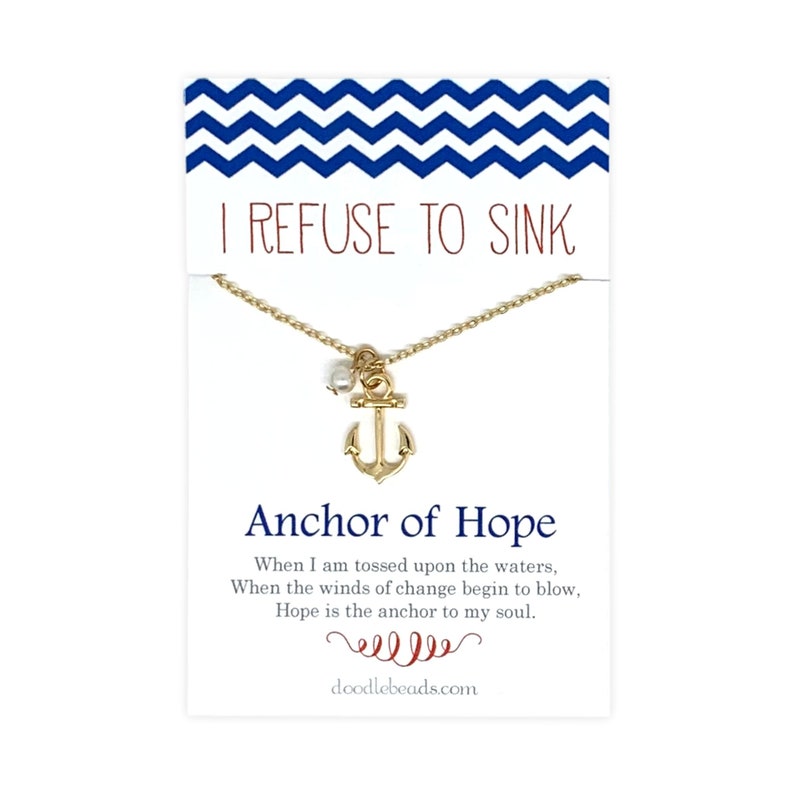 Trust in God Anchor Necklace, Scripture quote card, Alma 36, I refuse to Sink, Secure Anchor, Difficult times faith Jewelry, cancer recovery gold /anchor of hope