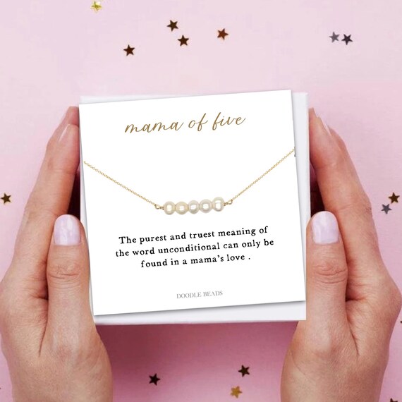 Mama of Six, Mom of 6, Family of 6, Six Kids, 6 Pearl Bar Necklace
