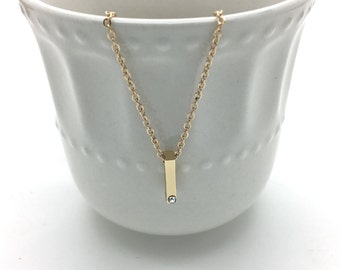 Collana con barra verticale in argento o oro, barra minimalista con zirconi cubici, pendente con barra verticale delicata, collana semplice a strati, collana con barra geometrica