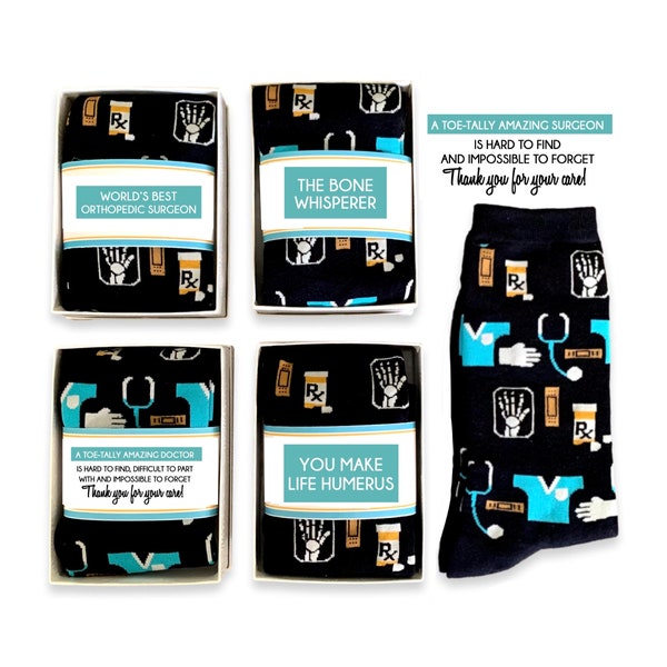 Meilleurs cadeaux de chirurgien orthopédiste médecin infirmière pour hommes, femmes, chirurgien merci, idées cadeaux d'appréciation, carte de jeu de mots de citation de chaussettes médicales de nouveauté