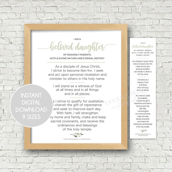 Young Women Theme, Beloved Daughter of God, LDS Wall Art, YW Theme, Wall Hanging, Posters, Printables & Bookmarks, YW theme Digital Bundle