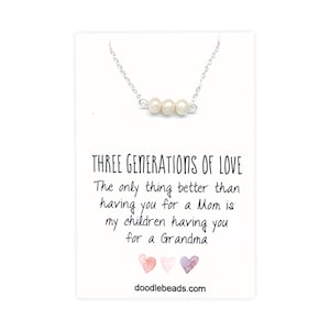 3 generaties ketting, cadeau voor oma, drie generaties, oma ketting, oma oma cadeau, parelketting en kaart, zinvolle sieraden