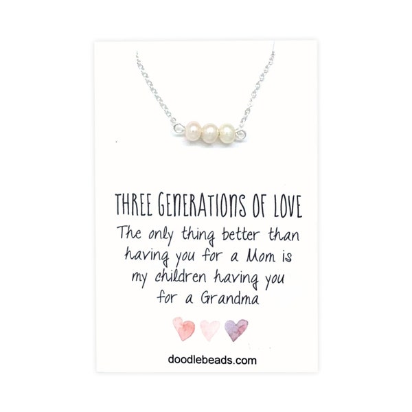 3 Generations Necklace, Gift For Grandma, Three Generations, Grandma Necklace, Grandma nana gift, pearl necklace & card,  Meaningful Jewelry