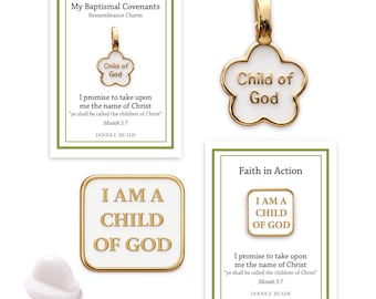 I Am a Child of God Charm or Pin – LDS Baptism Gift for Girl or Boy, Confirmation Keepsake, Mosiah 5:7, Clip-On Bracelet or Necklace Charm