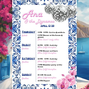 Plantilla de itinerario de despedida de soltera Mamma Mia, plantilla de itinerario de despedida de soltera, plantilla de despedida de soltera personalizable, 5x7