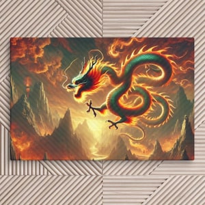 Chinese dragon Canvas | fire dragon in valley canvas print | kung fu fan canvas print | Chinese dragon canvas print