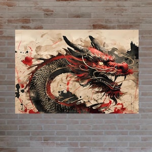 Chinese Dragon Poster, Asian Decor Wall Art, Chinese New Year Gift, Bohemian Home Decor, Unique Dragon Print for martial artists