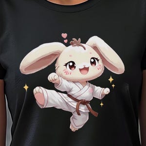 Kawaii karate rabbit graphic t-shirt | karate martial arts women&#39;s t shirt | taekwondo martial arts women&#39;s t shirt