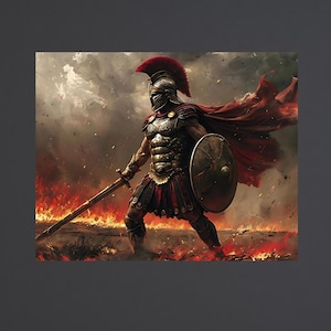 Heroic Spartan Warrior Poster - Epic Wall Art, warrior Decor, Spartan Battle Scene Wall Art, Gift for History Lovers, Home Office Decoration