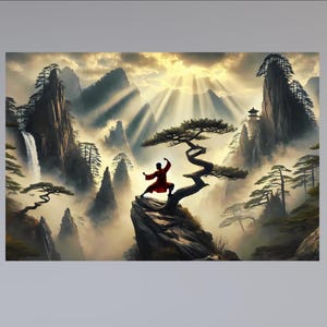 Póster Shaolin sereno, decoración de naturaleza tranquila, decoración zen para el hogar, regalo para amantes de la meditación, arte mural inspirador de artes marciales chinas.