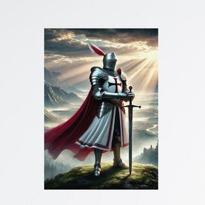 Templar Knight Themed Vertical Posters, Wall Art, Fantasy Decor, Home Office Decoration, Gift for Gamers, Medieval Knight Artwork