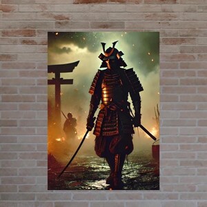 Samurai Warrior on battlefield Poster, Japanese Artwork, Wall Decor, Gift for Him, Home Office Decoration samurai warrior wall art