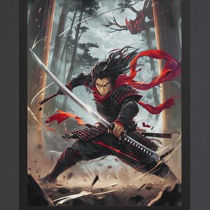 Anime samurai Framed poster | martial arts fan art wall art for man cave | anime style samurai poster