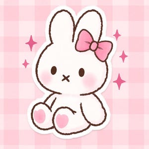 Niedlicher rosa Schleifen-Häschen Aufkleber - Kawaii Vinyl Aufkleber, wasserfester pastellästhetischer Aufkleber für Laptop, Planer & Wasserflasche