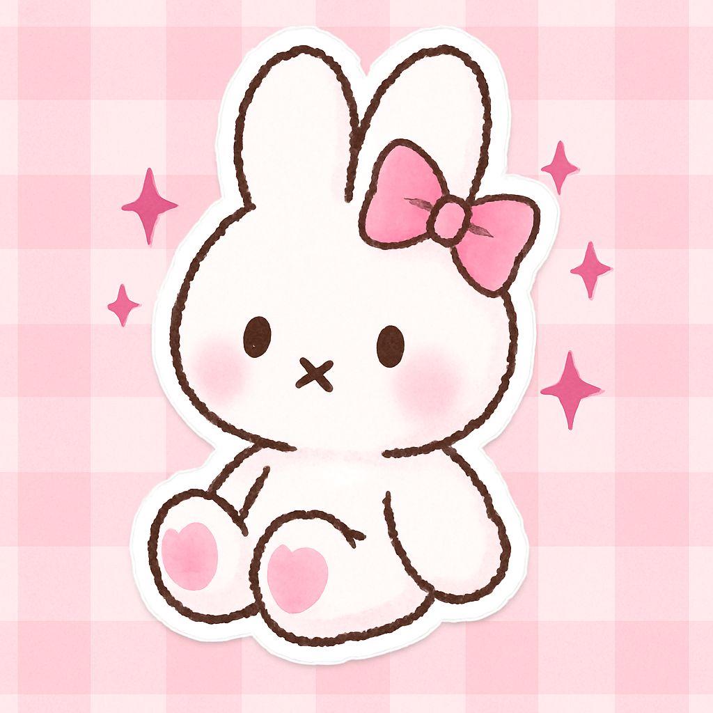 Kawaii Pink Bow Bunny Sticker: Waterproof Vinyl Decal