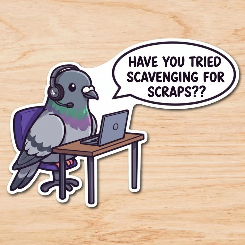 Funny Screaming Parrot Sticker: Tech Support Meme Vinyl Decal Pigeon
