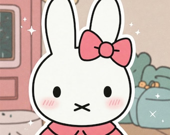 Kawaii Bunny Sticker: Pastel Bow, Waterproof Vinyl Decal