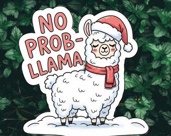 No Prob-llama Christmas Sticker | Kawaii Llama in Santa Hat