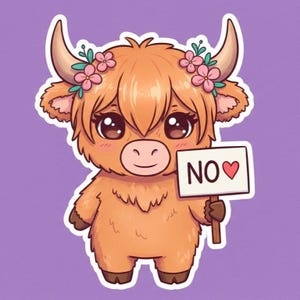 Highland Cow NO Vinyl Sticker: Kawaii Flower Crown Animal Decal