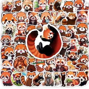 Adesivos Estéticos de Panda Vermelho | Decalques de Vinil Bonitos e Impermeáveis para Laptop, Bagagem, Garrafas de Scrapbook Presente de Dia dos Namorados Presente para Ela Presente para Ele