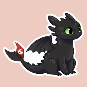 Pegatina de Dragón Negro – Vinilo – Lindo Dragón Nocturno Chibi – Pegatina de fantasía resistente al agua y duradera