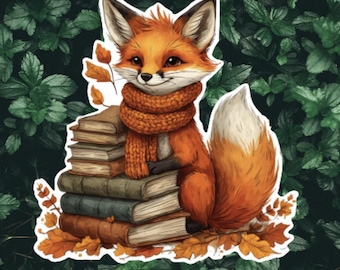 Cozy Fox Reader Sticker: Autumn Book Lover Vinyl Decal