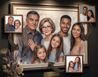 Aangepast familieschilderij van foto Foto's samenvoegen tot portret Vaderdagcadeau voor vader Gedenkteken bij verlies van vader Aquarel familieportret