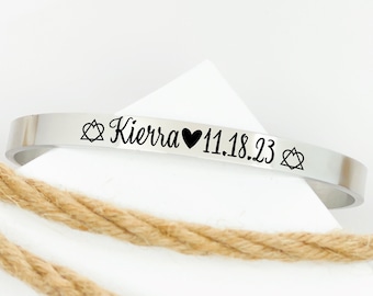 Adoption Cuff Adoption Gift  for Her Personalized Adoption Heart Jewelry Personalized Name Date Bracelet Adoption Date for Adoption Family