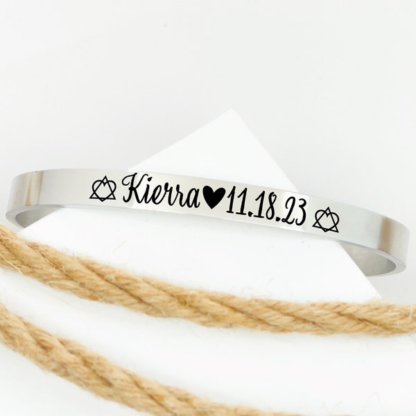 Adoption Cuff Adoption Gift  for Her Personalized Adoption Heart Jewelry Personalized Name Date Bracelet Adoption Date for Adoption Family